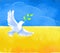 Symbolic antiwar art with white dove flying holding olive branch