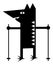 Symbolic cartoon rat with tracking sticks for Nordic walking. Black-white drawing.