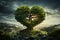 Symbolic embrace heart shaped tree thrives on a carpet of green grass