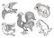 Symbolic heraldic animals and birds.