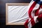 Symbolic imagery American flag with an empty frame on white