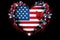 Symbolic Patriotic heart with USA flag on black background. Generate ai