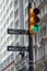 Symbolic Photo of Prosperity,  Wall Street Sign with a Green Traffic Light, New York City