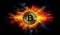 Symbolic representation of Bitcoin in colorful light as a glittering valuable coin. graphic representation.