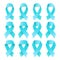 Symbolic ribbon against prostate cancer. Set of blue ribbons