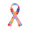 Symbolic ribbon with pieces of puzzle as a concept of world autism awareness day
