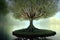 Symbolic Tree of Life Standing on Small Island in River of Water of Life, created with Generative AI technology