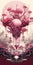 Symbolism On Maroon Dye: Surreal Cyberpunk Iconography With Pink Flowers And Trees