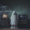 Symbolism Minimalism: Hauntingly Beautiful Ghost In Room With Smoke And Tv