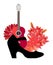 The symbols of flamenco are guitar, fan, red flowers, beautiful polka-dot fabric and dancing slipper. Funny composition