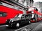 Symbols of London, the UK. Red buses, black taxi cab. Black and white