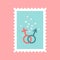 Symbols of man and woman with small flying hearts. Ð¡ute and romantic hand-drawn post stamp. Mail conceptual drawing. Love and