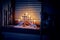 Symbols of the Nativity of Christ in a residential interior: candles, cross with a crucifix, Menorah temple lamp, festive