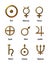 Symbols representing the sun and the eight planets
