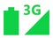 Symbols of the signal strength of a 3G network and the life of a communication device battery at full charge