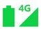 Symbols of the signal strength of a 4G network and the life of a communication device battery at full charge