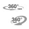 Symbols for virtual tour, oval labels with arrow and with text 360 and view.