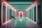 Symmetric Futuristic Design with Pale Pink and Sage Green: Defocused Neon Lights and Shiny Walls