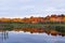 Symmetric landscape featuring colourful Fall foliage reflected in a marsh