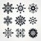 Symmetrical Black Snowflakes: Christmas Vector Art Set
