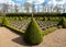 The symmetrical Cherry Garden at Ham House, Richmond upon Thames, London, with box hedges and lavender planted in a grid.