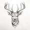 Symmetrical Deer Head Inked On White Background