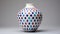 Symmetrical Grid Ceramic Vase With Vibrant Red, White, And Blue Design