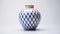 Symmetrical Grid Vase With Blue, Red, And White Pattern