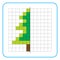 Symmetrical image reflection educational game for kids. Complete a worksheet with a picture of a pine tree.