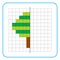 Symmetrical image reflection educational game for kids. Complete a worksheet with a picture of a tree.