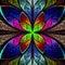 Symmetrical multicolor fractal flower in stained glass style. Co