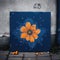 Symmetrical Orange Flower on Blue Canvas with Cosmic Symbolism (AI Generated)