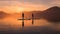 Symmetrical Paddle Boarding Couple In Norwegian Nature