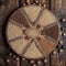 A symmetrical pattern of pearl millet on wooden surface