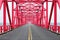 Symmetrical red steel structure construction of bridge and road in, Taiwan