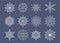 Symmetrical snowflake set, snowflake star shaped icon set