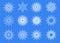 Symmetrical snowflake set, snowflake star shaped icon set. Vector illustration