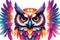 Symmetrical Tessellated Geometric Owl Vector Art: Vibrant Smoke Effects
