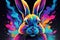 Symmetrical Tessellated Geometric Rabbit Vector Art: Vibrant Smoke Effects