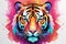 Symmetrical Tessellated Geometric Tiger Vector Art: Vibrant Smoke Effects on White Background