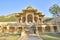 Symmetrical view on a cenotaph with hill backdrop, Royal Gaitor, Jaipur, Rajasthan