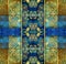 Symmetrical vintage floral design on blue background