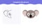 Symmetrical worksheet with cute koala face for kindergarten and preschool.