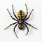 Symmetrical Yellow Striped Spider On White Background