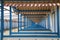 Symmetry: Closed beach huts on the famous Lido beach in Venice, Italy.