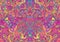 Symmetrycal motley hippie trippy psychedelic abstract pattern with many intricate wavy ornaments, bright neon multicolor