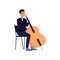 Symphonic orchestra musician with double bass or cello, flat vector isolated.