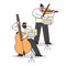 Symphony Orchestra, Classical Music Concept. Musicians Play Contrabass And Violin. Musical Artists Play