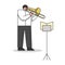 Symphony Orchestra, Musical School Concept. Musician Plays Trombone. Male Character Is Playing Composition