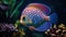 Symphysodon discus fish displays dazzling patterns and colors near vibrant coral reefs, Ai Generated